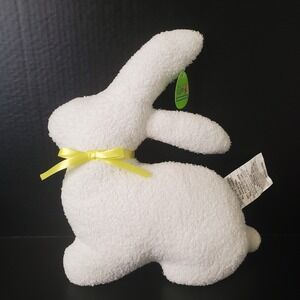 Walgreens White Easter Bunny Shaped Pillow Yellow‎ Ribbon Bow Happy Go Fluffy